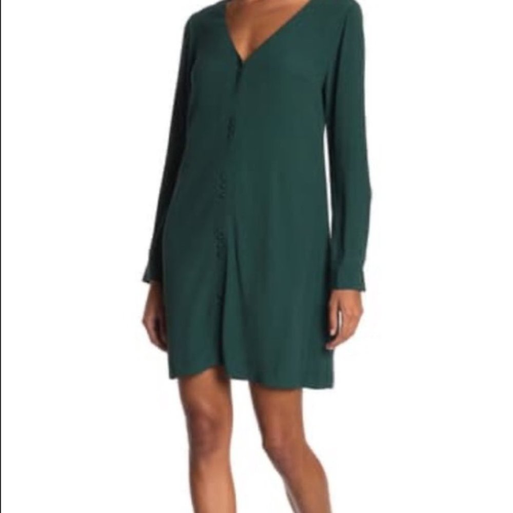 MADEWELL Long Sleeve Dark Green Button-Up Dress